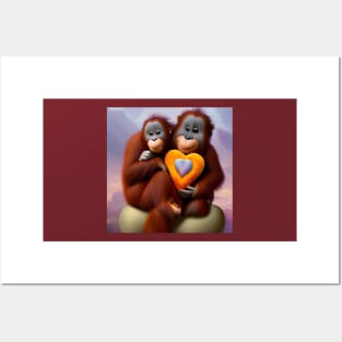 Cute Monkeys holding Heart - Valentine's Day gift Posters and Art